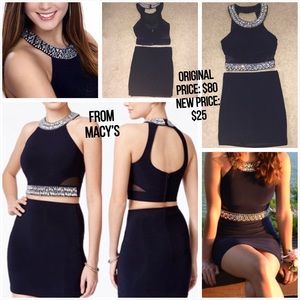 Bejeweled 2 Piece Body Con Navy Blue Short Dress